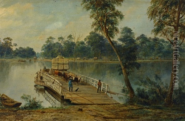 Punt On The River Murray At Echuca Oil Painting - Henry C. Gritten