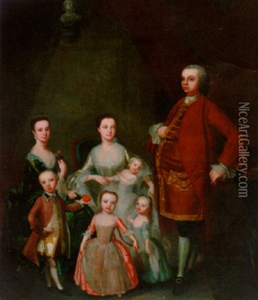 A Group Portrait Of A Gentleman With His Family Oil Painting - Philip Mercier
