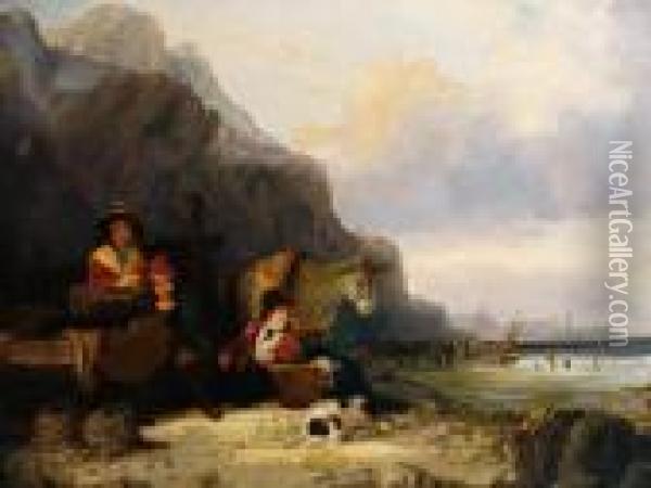 Coastal Scene With Figures In Foreground Oil Painting - William Joseph Shayer