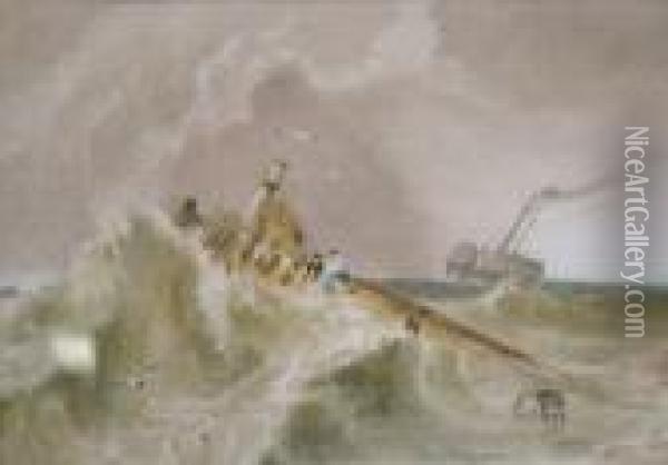 Shipwreck With Paddle Steamer And Figures Oil Painting - Henry Barlow Carter