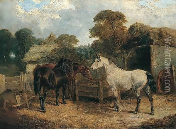 Horses Feeding Oil Painting - John Frederick Herring Snr