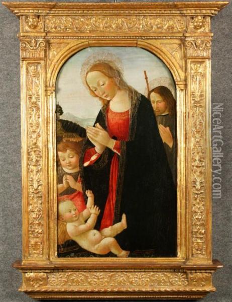 ''madonna In Preghiera Con Bambino, San Giovanni E San
Giuseppe''. Oil Painting - Jacopo Del Sellaio