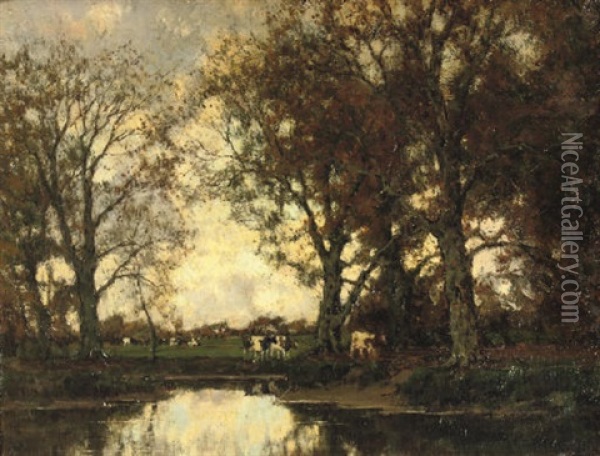 Herfst - Cattle By The Vordense Beek Oil Painting - Arnold Marc Gorter