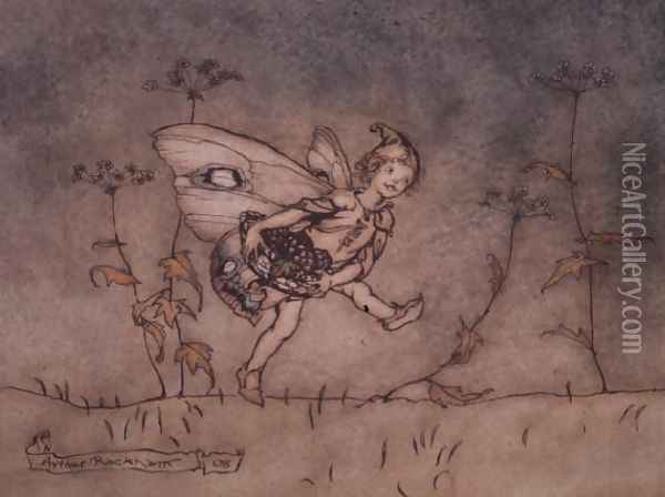 The elf attendant on Bottom, illustration to A Midsummer Nights Dream, 1908 Oil Painting - Arthur Rackham