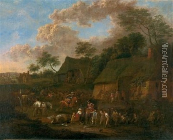 Soldaten Besetzen Ein Dorf Oil Painting - Jan-Peter van Bredael the Younger