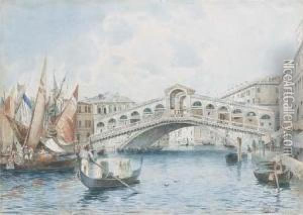 Venezia, A Rialto Oil Painting - Adelchi De Grossi
