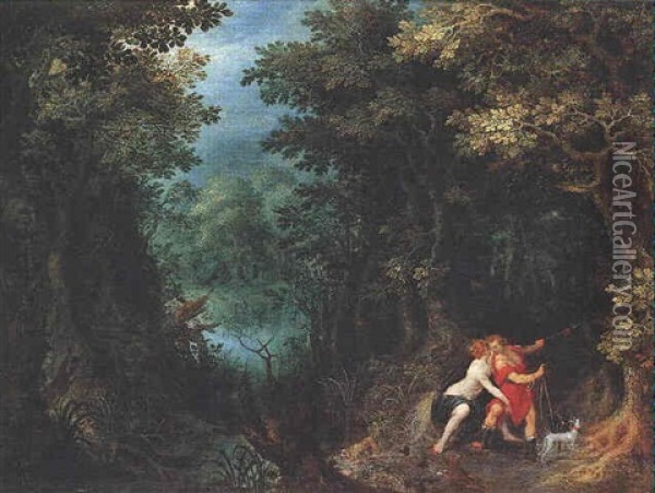 Venus Et Adonis Dans Un Paysage Oil Painting - Denis van Alsloot