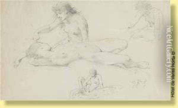 Dessin Au Crayon Sur Papier: Etude De Muses Oil Painting - Pierre Oliver Joseph Coomans