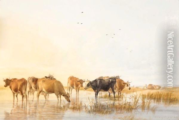 Cattle Watering 3 Oil Painting - Thomas Sidney Cooper