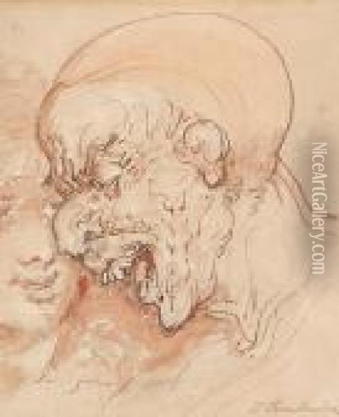 Caricature Heads Of An Old Man And Younggirl Oil Painting - Thomas Rowlandson