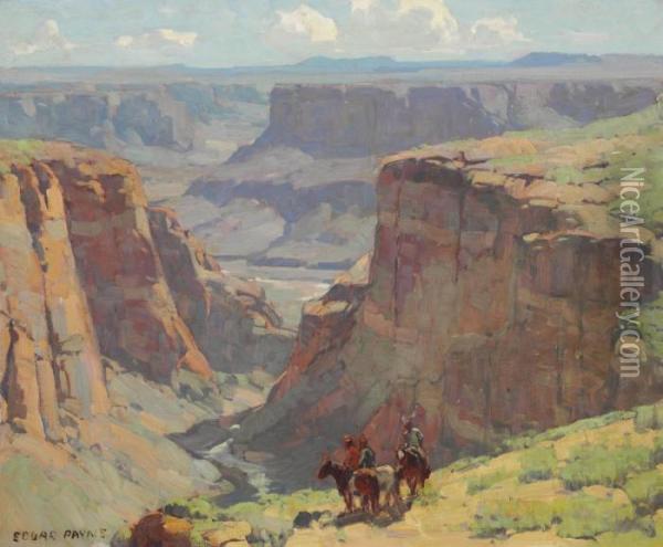 Riders Overlooking Canyon Oil Painting - Edgar Alwin Payne