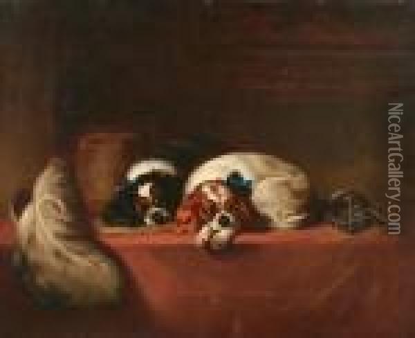 Two Cavalier King Charles Spaniels Oil Painting - Landseer, Sir Edwin