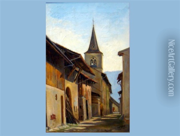 Welsche Dorfgasse Mit Kirche Oil Painting - Jean-Baptiste-Arthur Calame