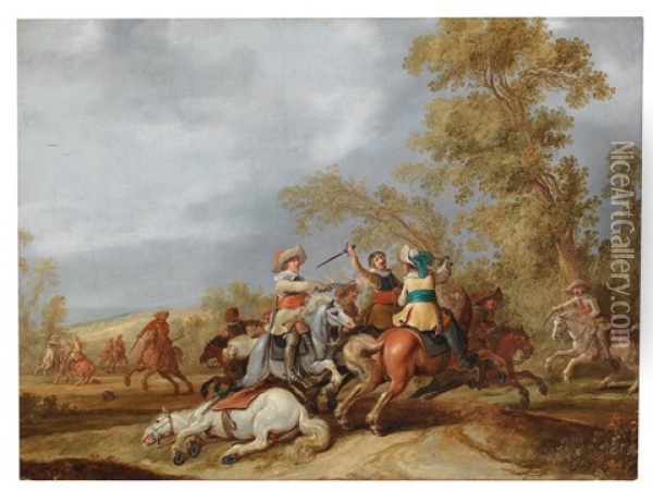 Mounted Battle Oil Painting - Jan de Martszen the Younger