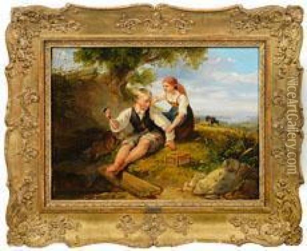 Junger Vogelfanger Mit Madchen Oil Painting - Johann Matthias Ranftl