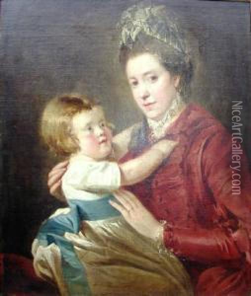 Mrs Mountray Of Favour Royal, Co. Tyrone, With A Child Oil Painting - Thomas Robinson