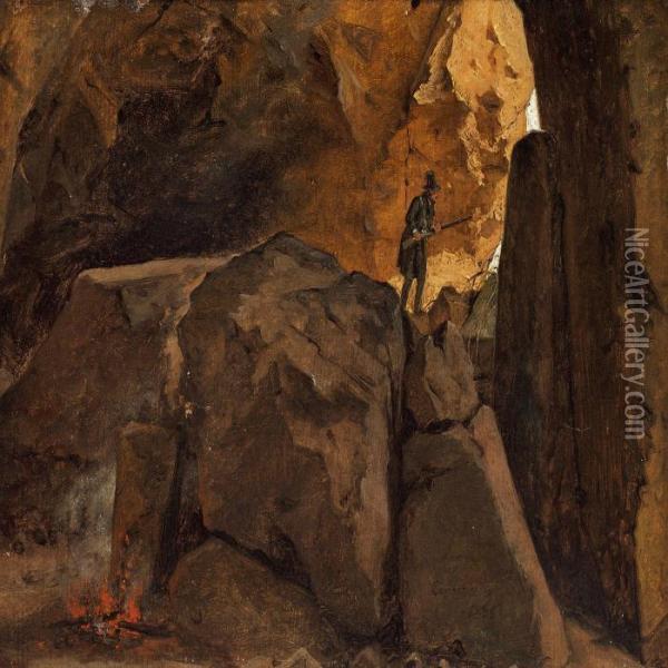 Rock Cave,cervara Oil Painting - Martinus Rorbye