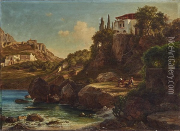 Landscape Near Olevano Oil Painting - Eduard Cohen