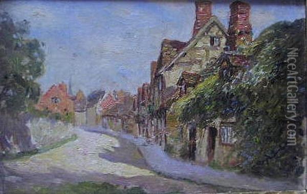 A Village Street Scene Oil Painting - Frederick William Jackson