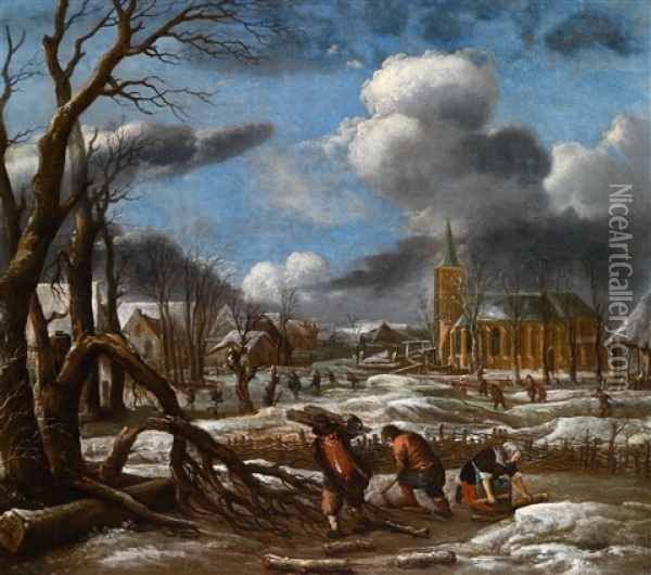 Eine Winterlandschaft Oil Painting - Aert van der Neer