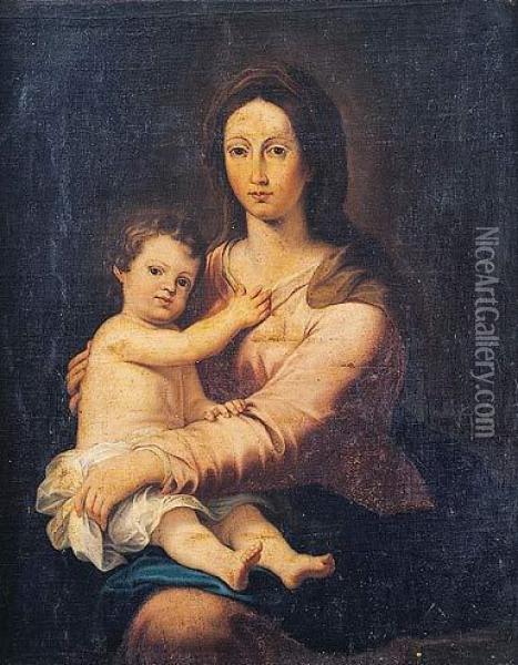 Virgen Con El Nino Oil Painting - Miguel Alcaniz