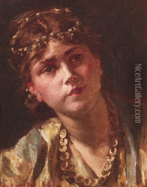 Brustportrat Einer Jungen Frau Oil Painting - Edmond Francois Aman-Jean