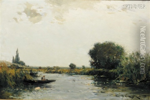 Along The River Bank Oil Painting - Edmund Aubrey Hunt