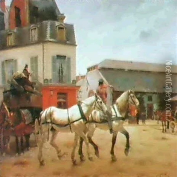 Changing Horses Oil Painting - Edmond Georges Grandjean