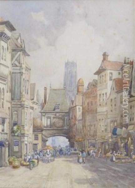 Dutch Town Scene Oil Painting - J.R. Miller