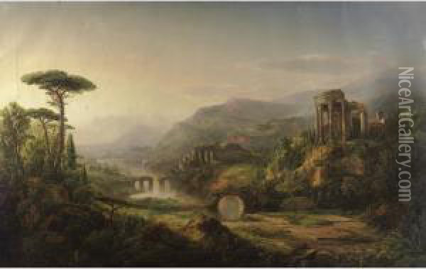 Lanscape With Temple Ruins Oil Painting - William Louis Sonntag