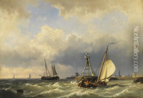 Ausfahrt Aus Dem Hafen Von Enkhuizen Oil Painting - Hermanus Koekkoek the Younger