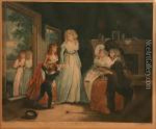 A Visit To The Boarding School; A Visit To The Child At Nurse Oil Painting - George Morland