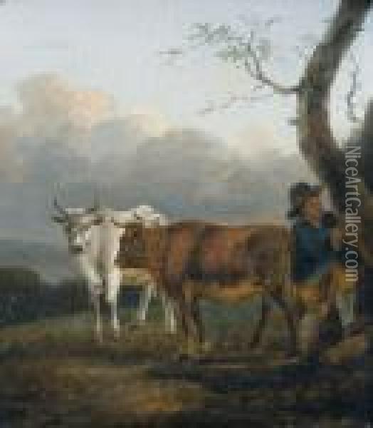 Bauernjunge Mit Zwei Kuhen Oil Painting - Snr William Shayer