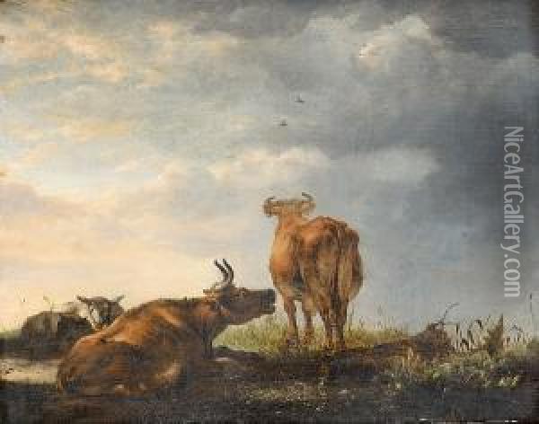 Sheep And Cattle Grazing In A Landscape Oil Painting - Cornelis van Lelienbergh
