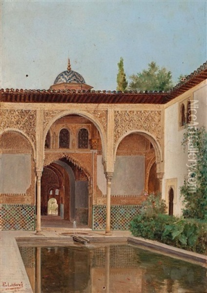 Patio De La Alhambra Oil Painting - Eduardo Lafore Alfaro