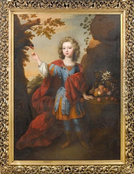 Portrait Of A Boy In Roman Dress, In A Landscape, Feeding A Parrot, Beside A Still Life Of Fruit Oil Painting - Jacob Huysmans