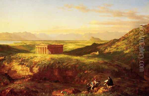 The Temple of Segesta with the Artist Sketching Oil Painting - Clement Pujol de Gustavino