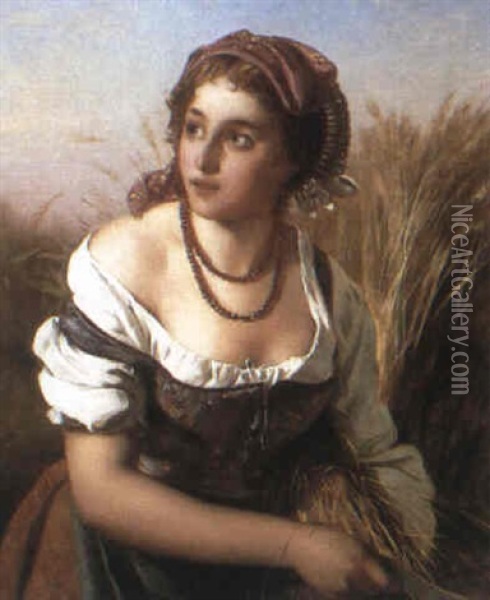 A Girl Harvesting Oil Painting - Luigi Bianchi
