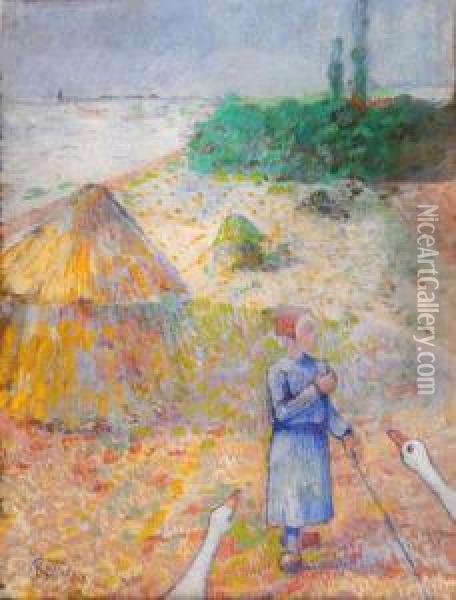 La Gardienne D'oies Oil Painting - Louis Roy