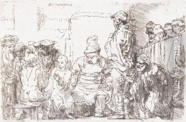 Christ Seated Disputing With The Doctors. Oil Painting - Rembrandt Van Rijn