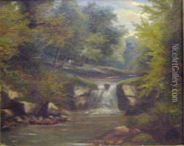 River In A Wooded Glen Oil Painting - Adam Barland