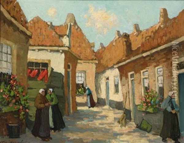 Villagers On A Sunny Day Oil Painting - Gerard Delfgaauw
