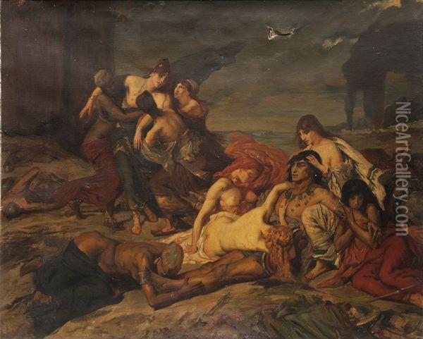 La Mort De Ravana Oil Painting - Fernand-Anne Piestre Cormon