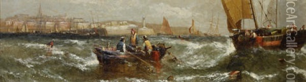 Fishing Boats Off Sidmouth Oil Painting - William Callcott Knell