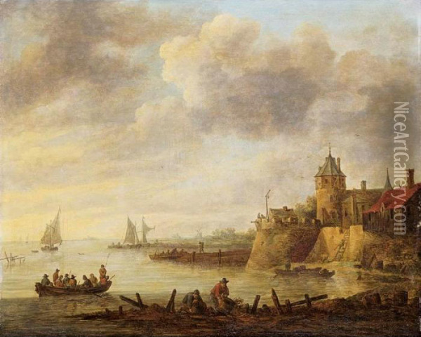 River Scene With A Fortified Shore Oil Painting - Jan van Goyen