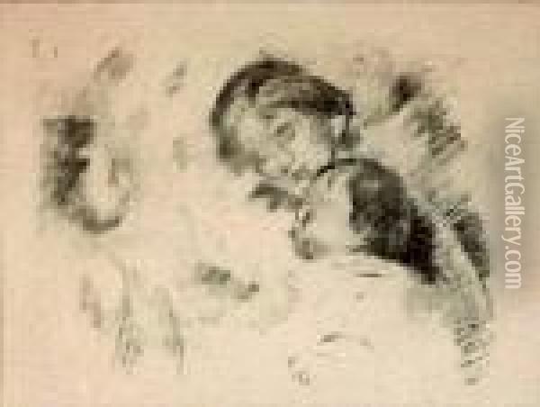 Une Mere Et Deux Enfants Oil Painting - Pierre Auguste Renoir