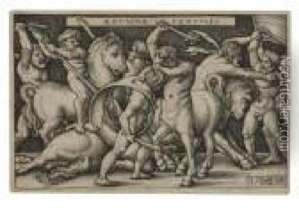Hercules Battling The Centaurs Oil Painting - Hans Sebald Beham