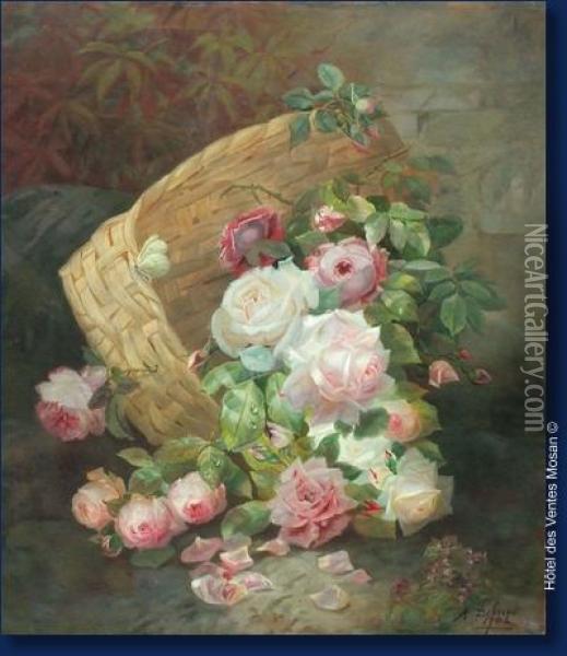 Corbeille De Roses Oil Painting - Alexandre Debrus