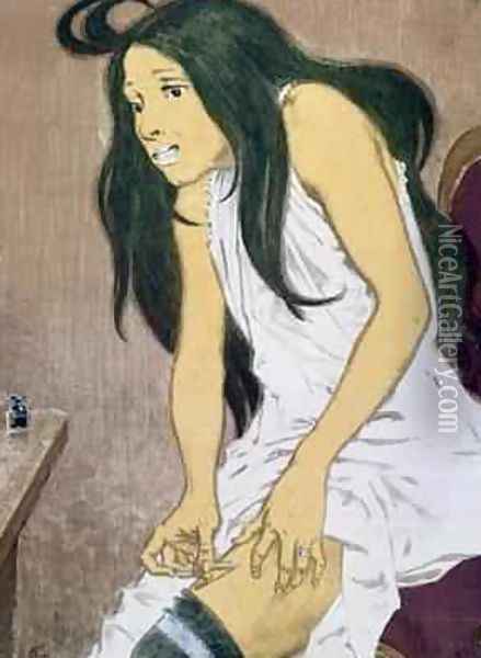 A Drug Addict Injecting Herself Oil Painting - Eugene Grasset