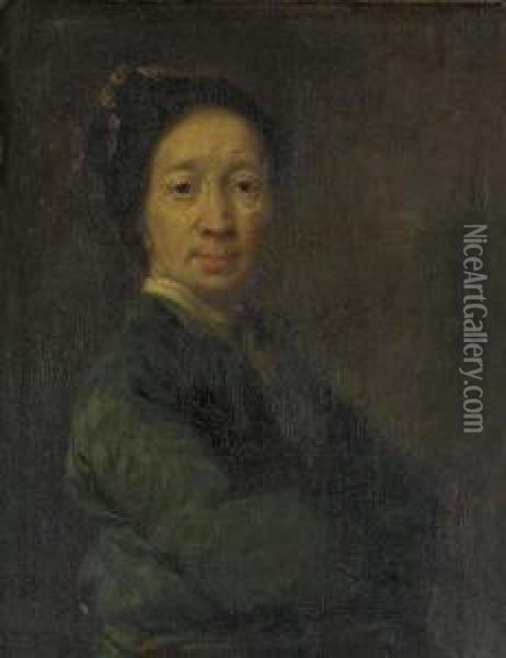 Portrait Of The Artist, Half-length, In A Green Coat Oil Painting - Zeger Jacob Van Helmont